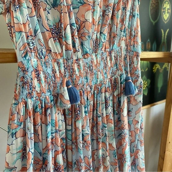 Poupette St. Barth Aqua Dalia Floral Print Triny Smocked Mini Sundress - Picture 11 of 16